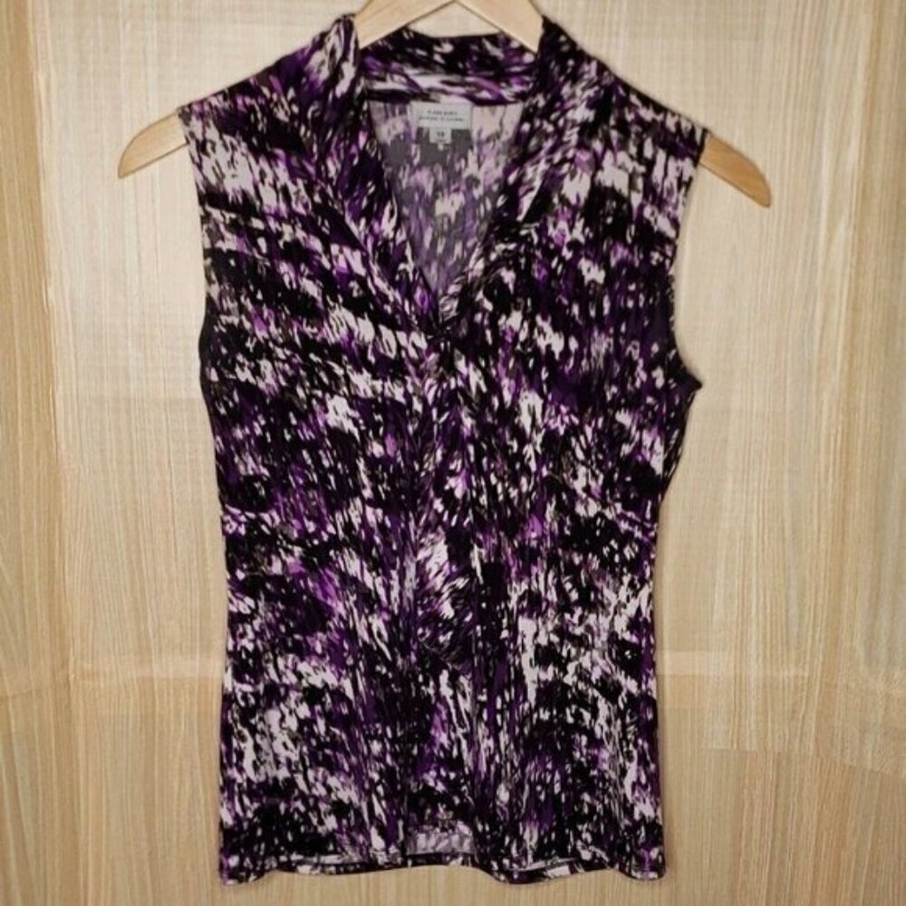 Tahari Sleeveless Purple Abstract Print Top. XS